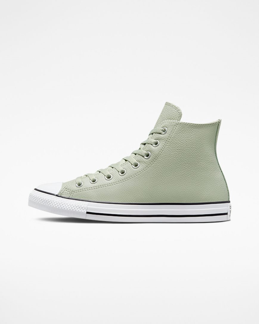 Men's Converse Chuck Taylor All Star Leather High Top Shoes Olive | AU C54E9Z
